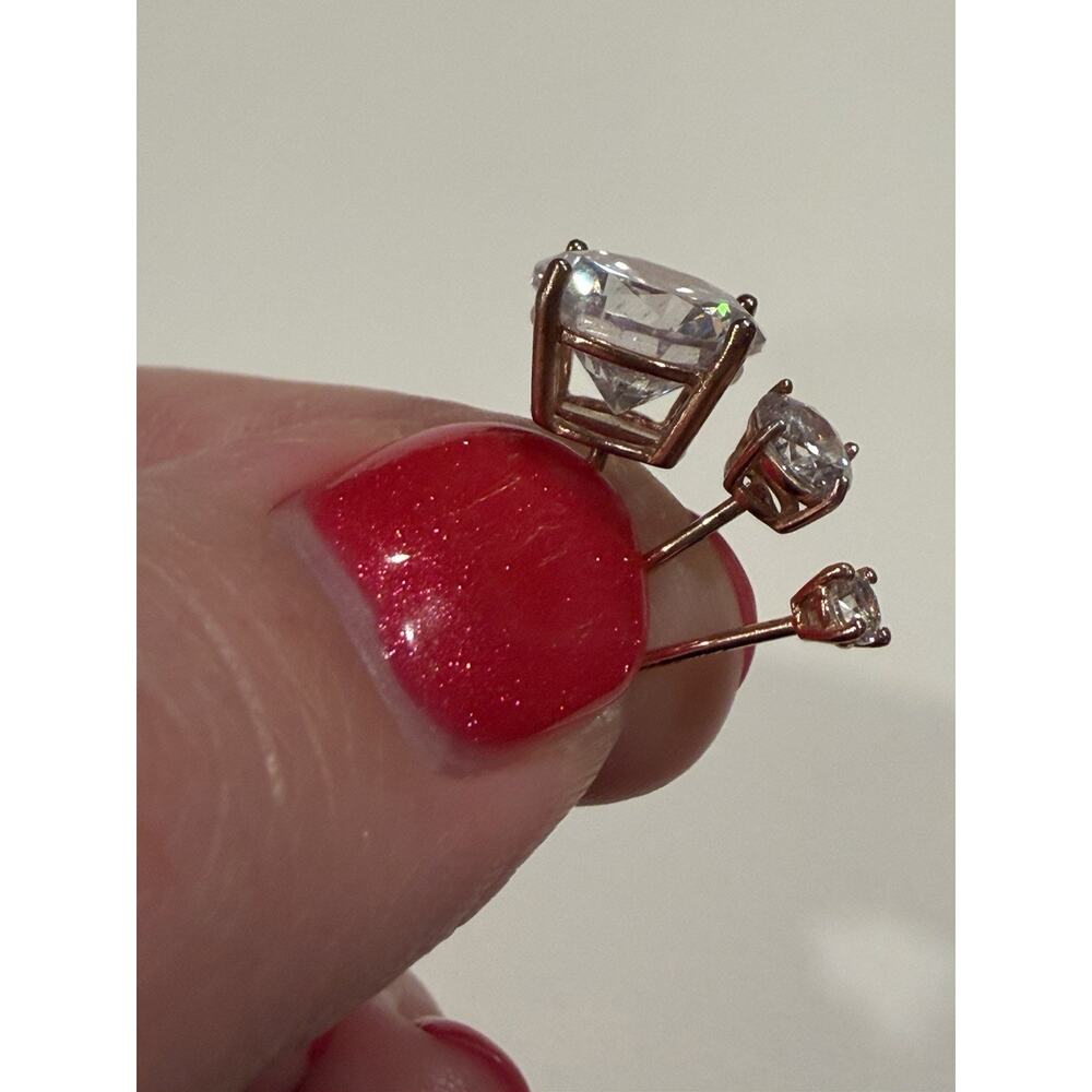 925 Sterling Silver Rose Gold Cubic Zirconia CZ Stud Lot Of 3 Single Earrings